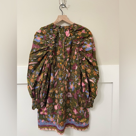 Ulla Johnson Devya Green MultiColor Floral Puff Sleeve Ruffle Shift Dress Size 6 - Picture 5 of 10
